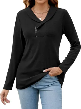 Romanstii Quarter Zip Sweatshirt for Women Fall Long Sleeve Cowl Neck Top 2024 Fashion Pullover with Pockets