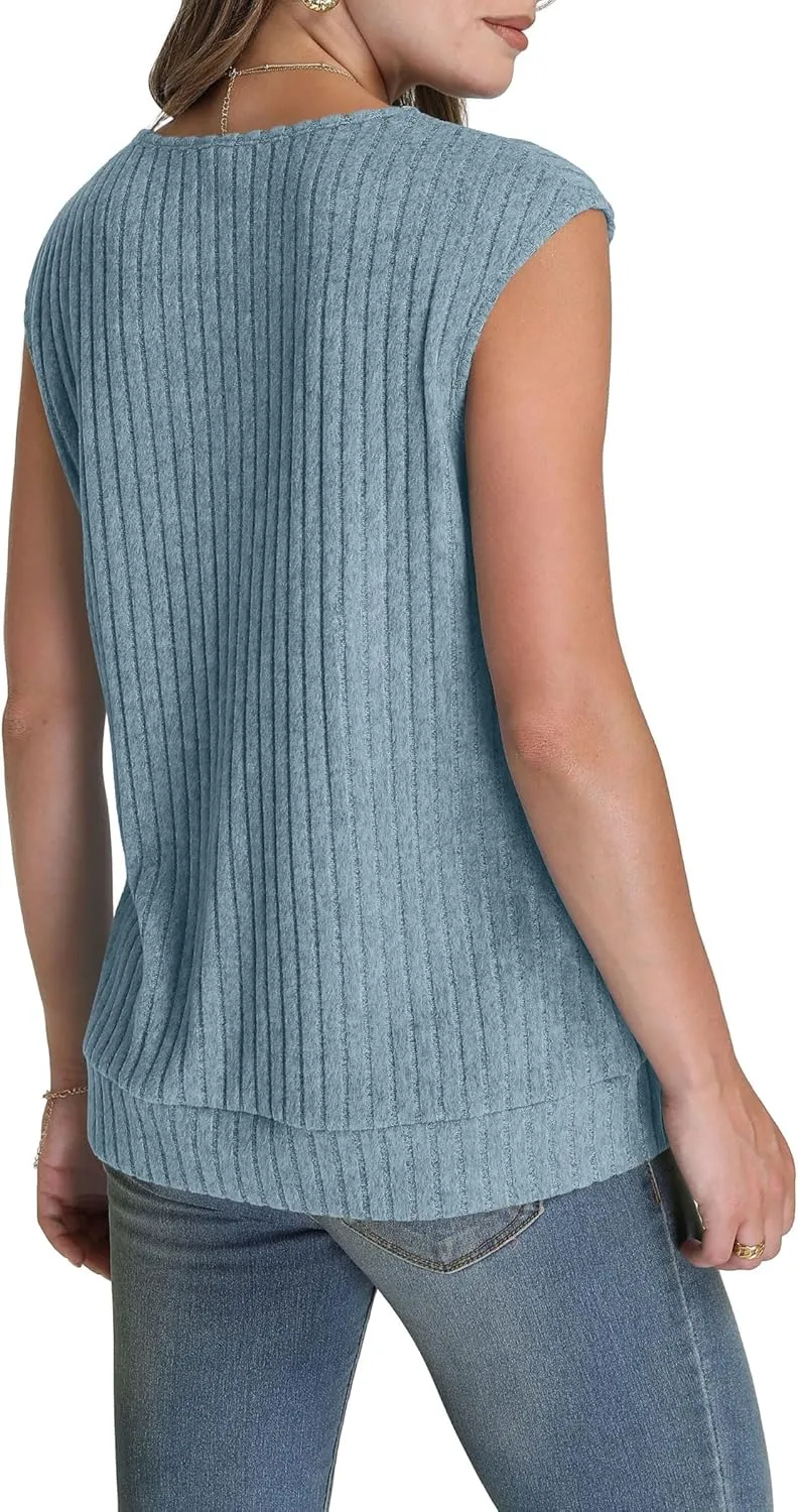 SAMPEEL Womens V Neck Sleeveless Sweater Tank Top Spring Casual Sweater Vest Summer Outifts 2025