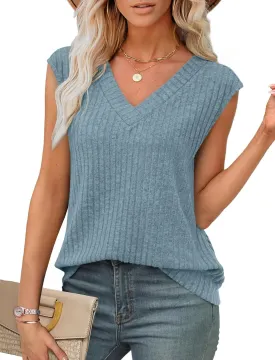 SAMPEEL Womens V Neck Sleeveless Sweater Tank Top Spring Casual Sweater Vest Summer Outifts 2025