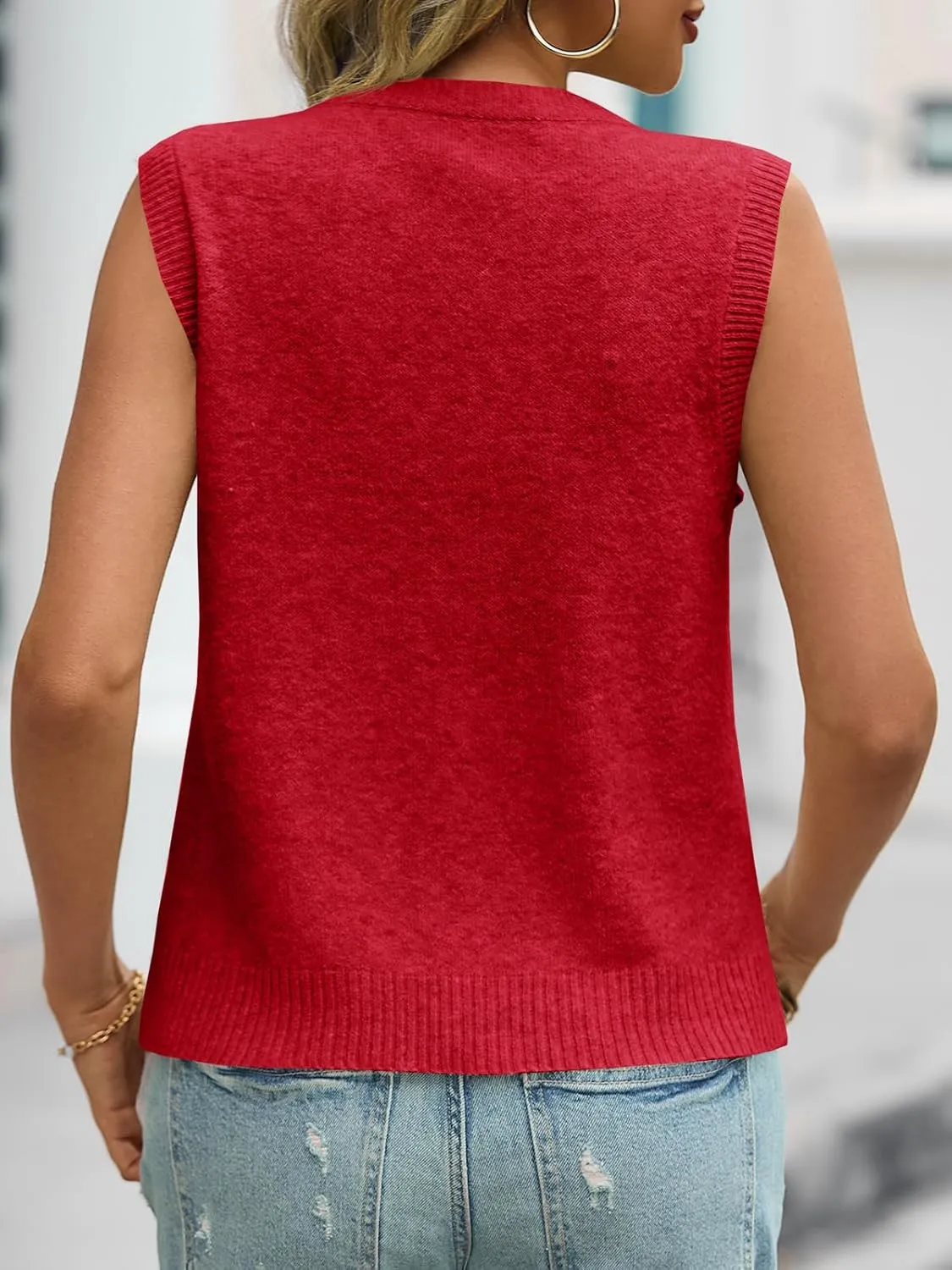 Saodimallsu Womens Sleeveless Sweater Vest Summer Casual Cap Sleeve Crew Neck Loose Knit Lightweight Pullover Tank Tops