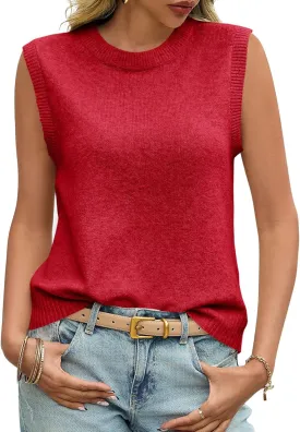 Saodimallsu Womens Sleeveless Sweater Vest Summer Casual Cap Sleeve Crew Neck Loose Knit Lightweight Pullover Tank Tops