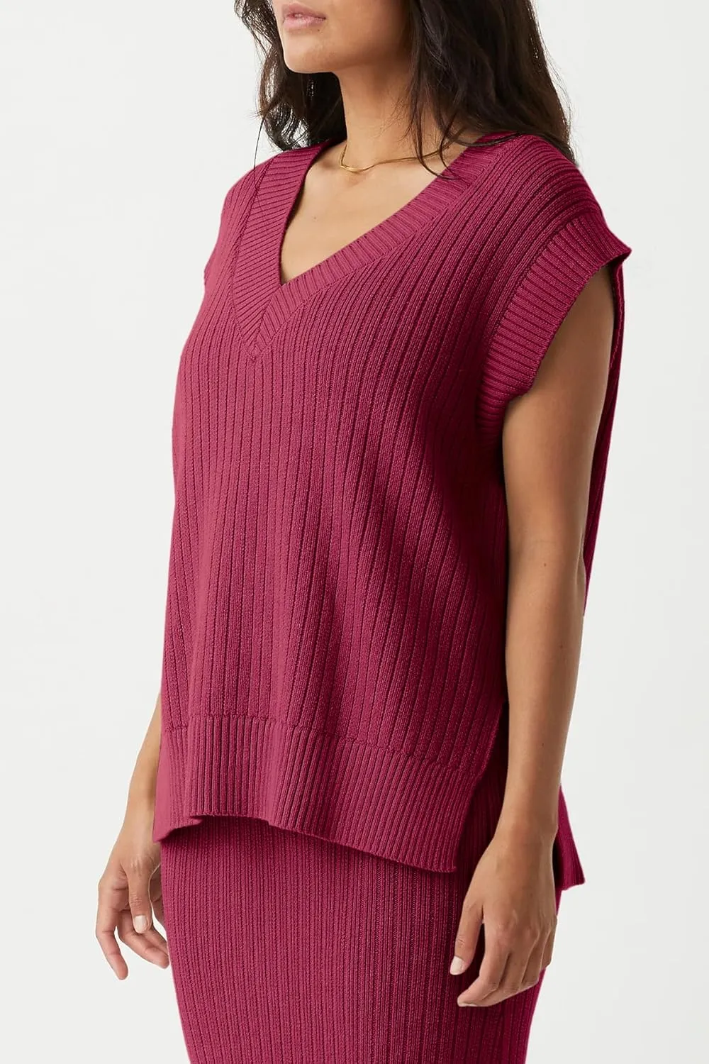 Saodimallsu Womens V Neck Sweater Vest Oversized Ribbed Knit Sleeveless Casual Loose Fit Pullover Tank Top