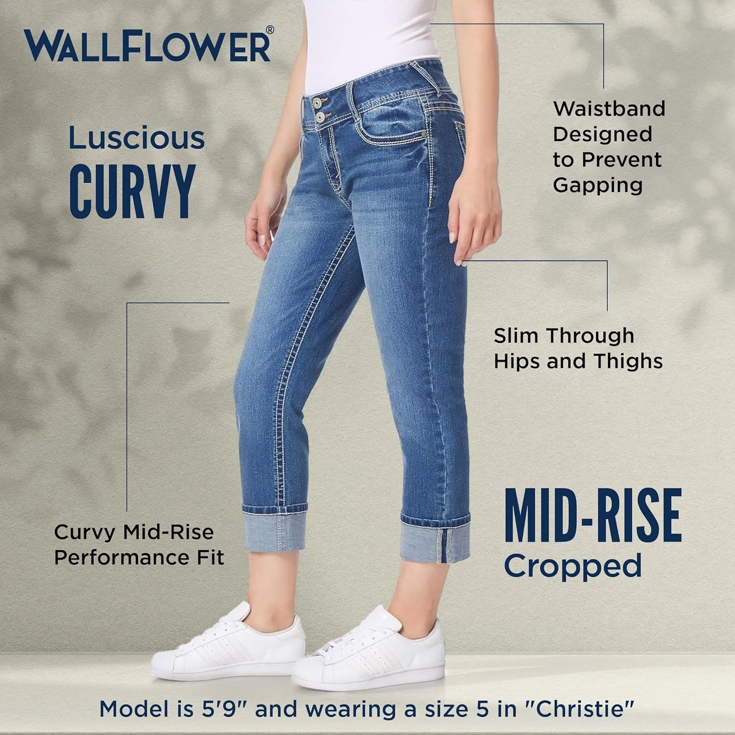 WallFlower Women's Luscious Curvy 23.5'' Crop Mid-Rise Insta Stretch Juniors (Standard and Plus)