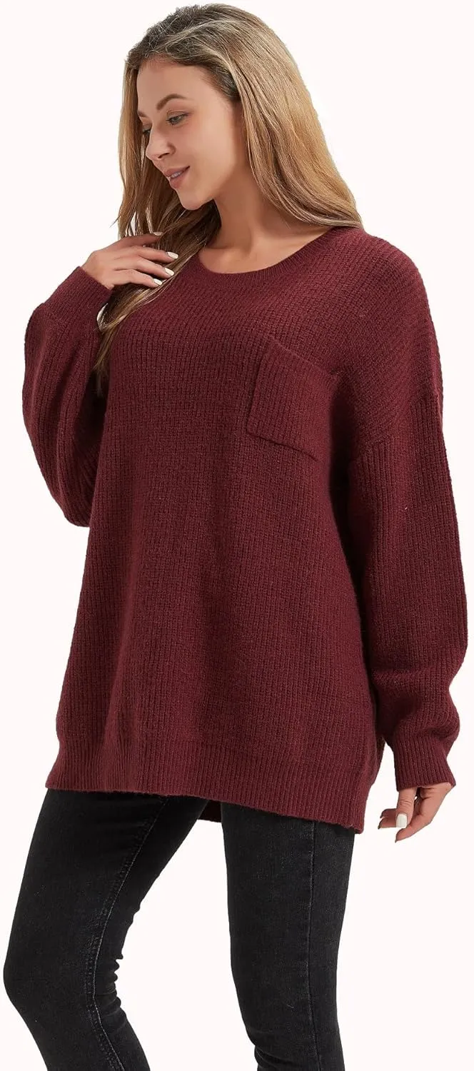 Women's Casual Unbalanced Crew Neck Knit Sweater Loose Pullover Cardigan