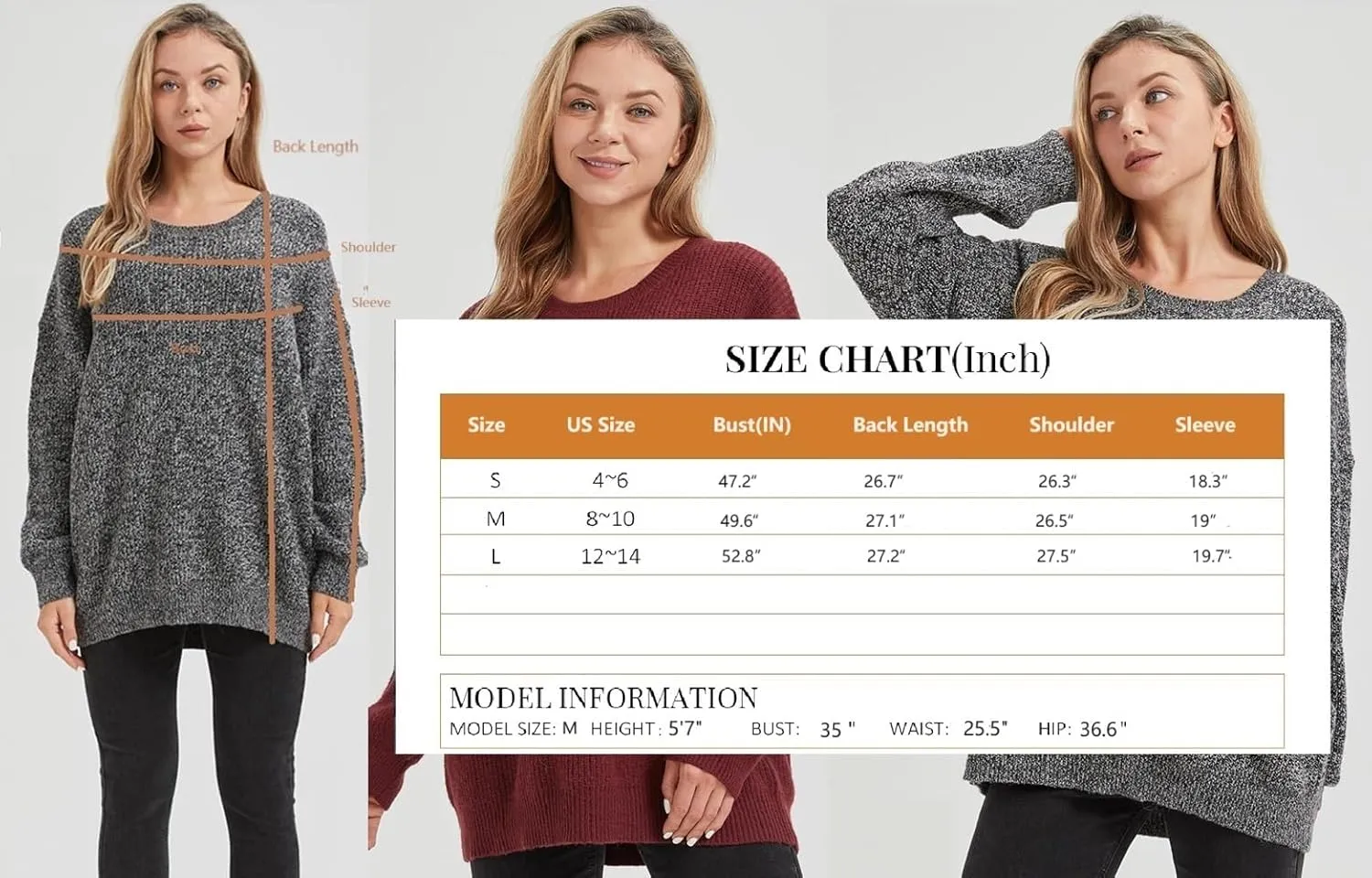 Women's Casual Unbalanced Crew Neck Knit Sweater Loose Pullover Cardigan