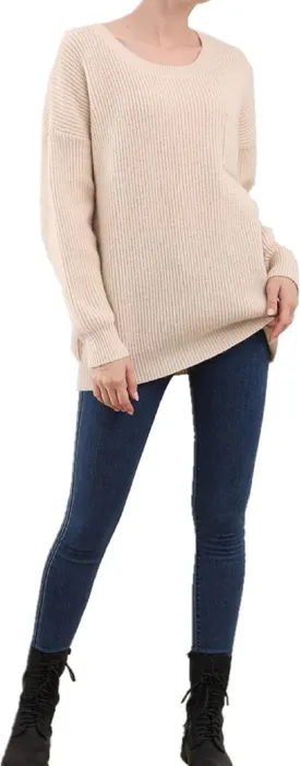 Women's Casual Unbalanced Crew Neck Knit Sweater Loose Pullover Cardigan