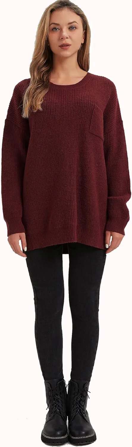 Women's Casual Unbalanced Crew Neck Knit Sweater Loose Pullover Cardigan
