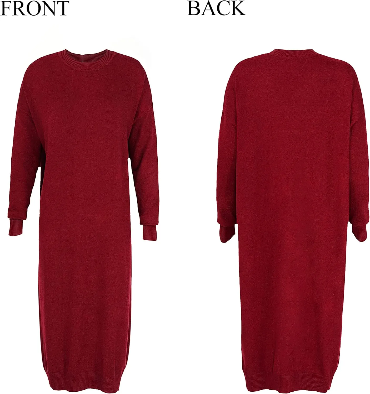 Women's Crew Neck Long Sleeve Over Knee Length Pullover Loose Oversized Bodycon Sweater Dress