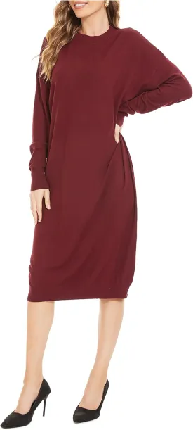 Women's Crew Neck Long Sleeve Over Knee Length Pullover Loose Oversized Bodycon Sweater Dress