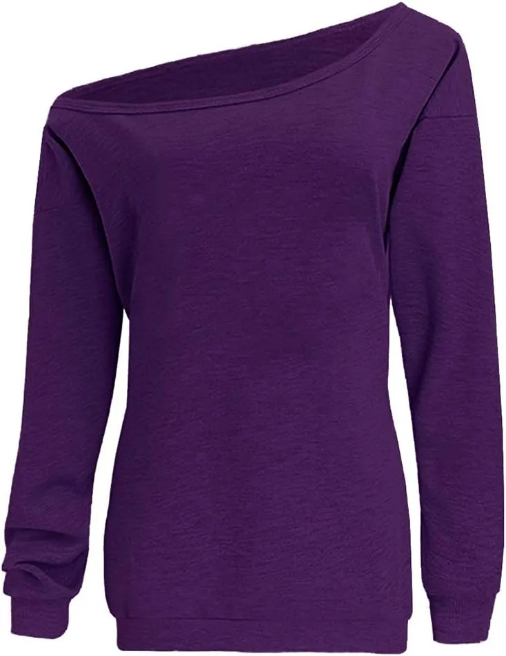 Women's Off Shoulder Casual Sweatshirt Pullover Long Sleeve Slouchy Shirt Top Blouse