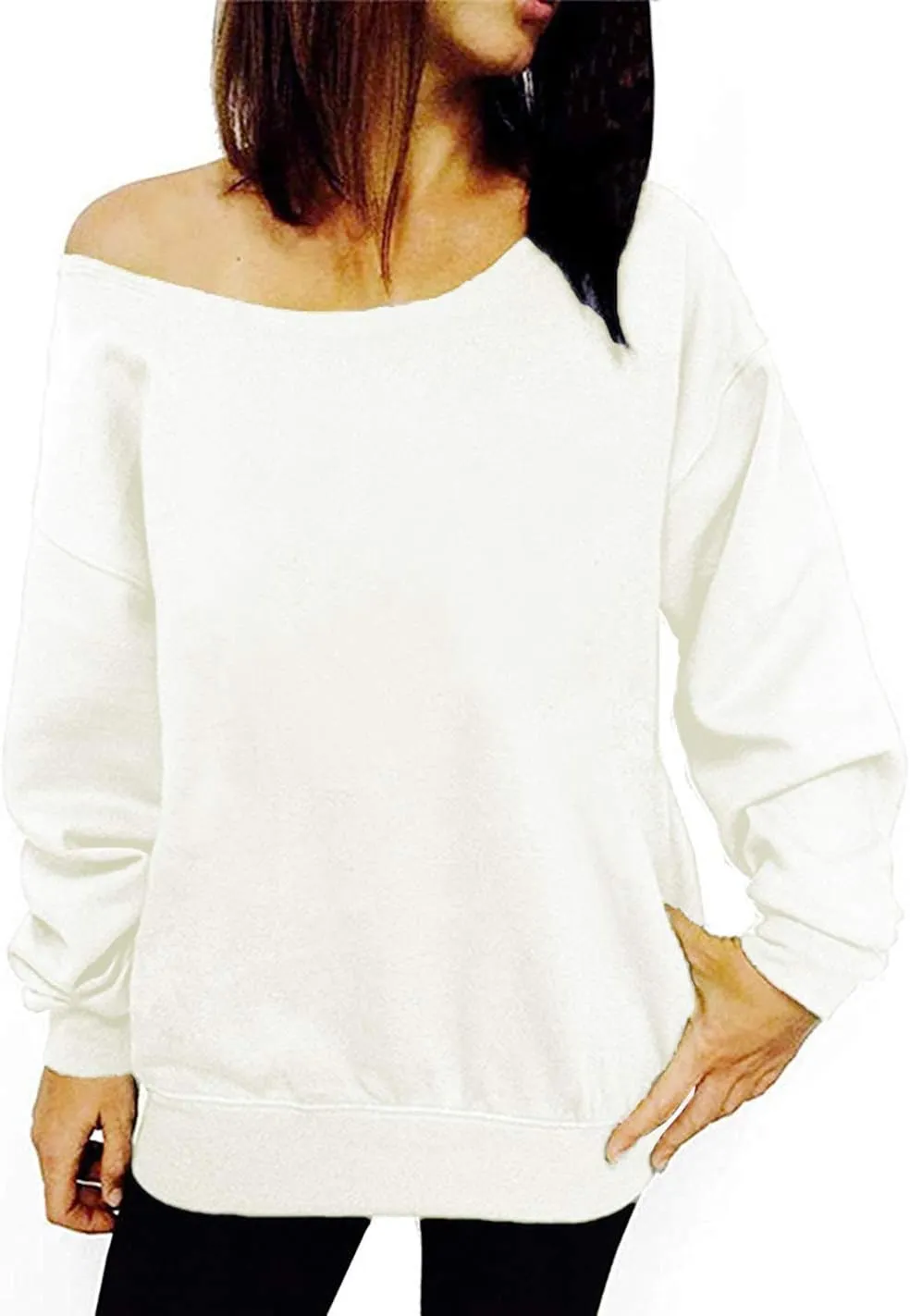 Women's Off Shoulder Casual Sweatshirt Pullover Long Sleeve Slouchy Shirt Top Blouse