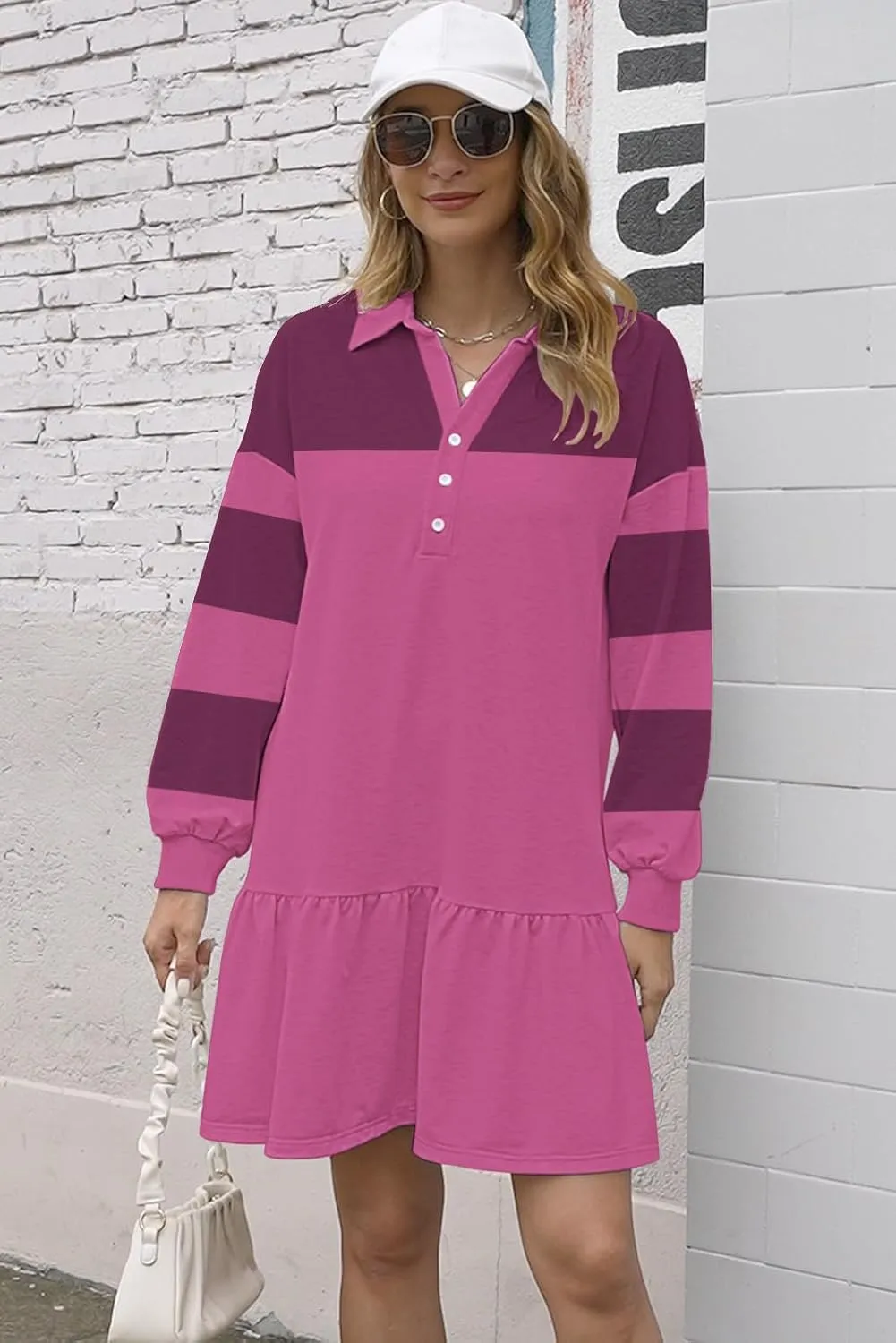 Womens Oversized Sweatshirt Dress Spring Fall Trendy Long Sleeve Button Lapel Pullover Mini Dresses