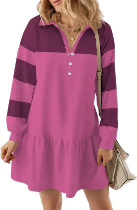 Womens Oversized Sweatshirt Dress Spring Fall Trendy Long Sleeve Button Lapel Pullover Mini Dresses