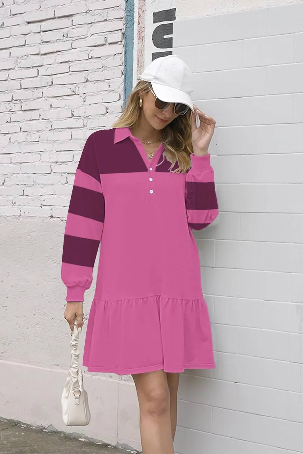 Womens Oversized Sweatshirt Dress Spring Fall Trendy Long Sleeve Button Lapel Pullover Mini Dresses