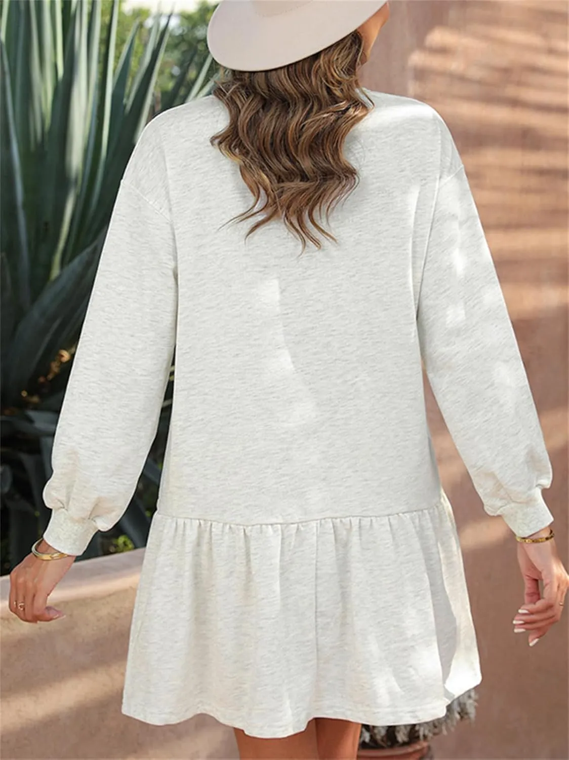 Women's Sweatshirt Dress Long Sleeve Crewneck Casual Above-The-Knee Ruffle Mini Sweatshirts Dresses