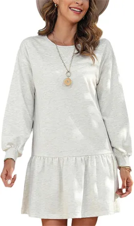 Women's Sweatshirt Dress Long Sleeve Crewneck Casual Above-The-Knee Ruffle Mini Sweatshirts Dresses