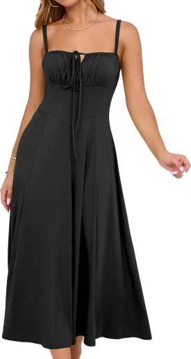 YATHON Women's Summer Midi Corset Boho Dresses Casual Floral Spaghetti Straps Lace Up Dress Flowy Aline Beach Sundress YATHON Women's Summer Midi Corset Boho Dresses Casual Floral Spaghetti Straps Lace Up Dress Flowy Aline Beach Sundress