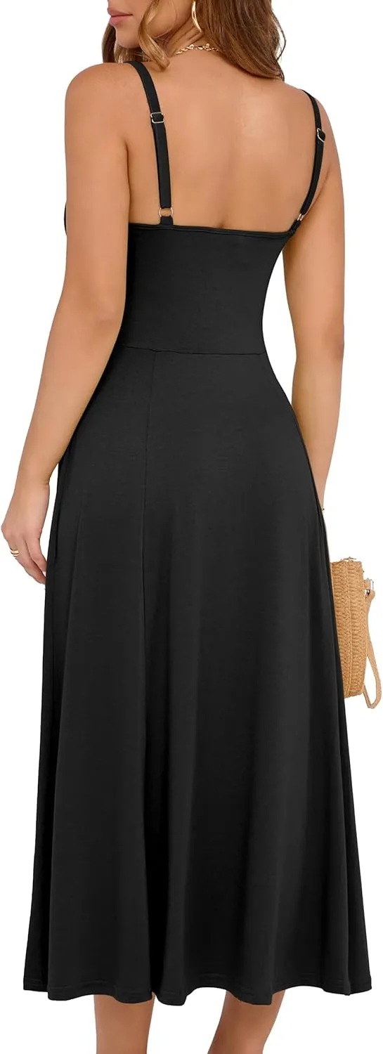 YATHON Women's Summer Midi Corset Boho Dresses Casual Floral Spaghetti Straps Lace Up Dress Flowy Aline Beach Sundress