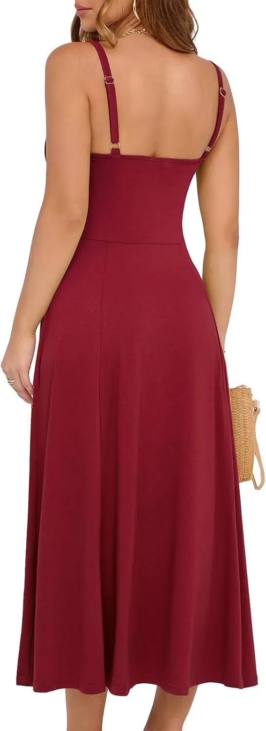 YATHON Women's Summer Midi Corset Boho Dresses Casual Floral Spaghetti Straps Lace Up Dress Flowy Aline Beach Sundress