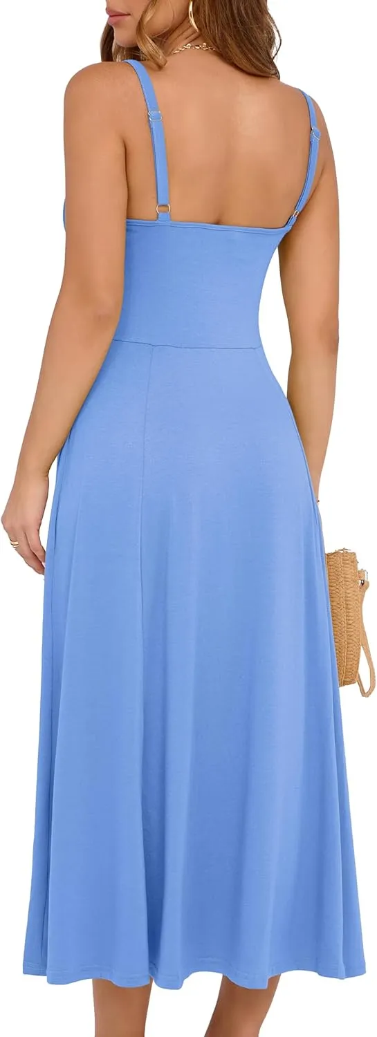 YATHON Women's Summer Midi Corset Boho Dresses Casual Floral Spaghetti Straps Lace Up Dress Flowy Aline Beach Sundress