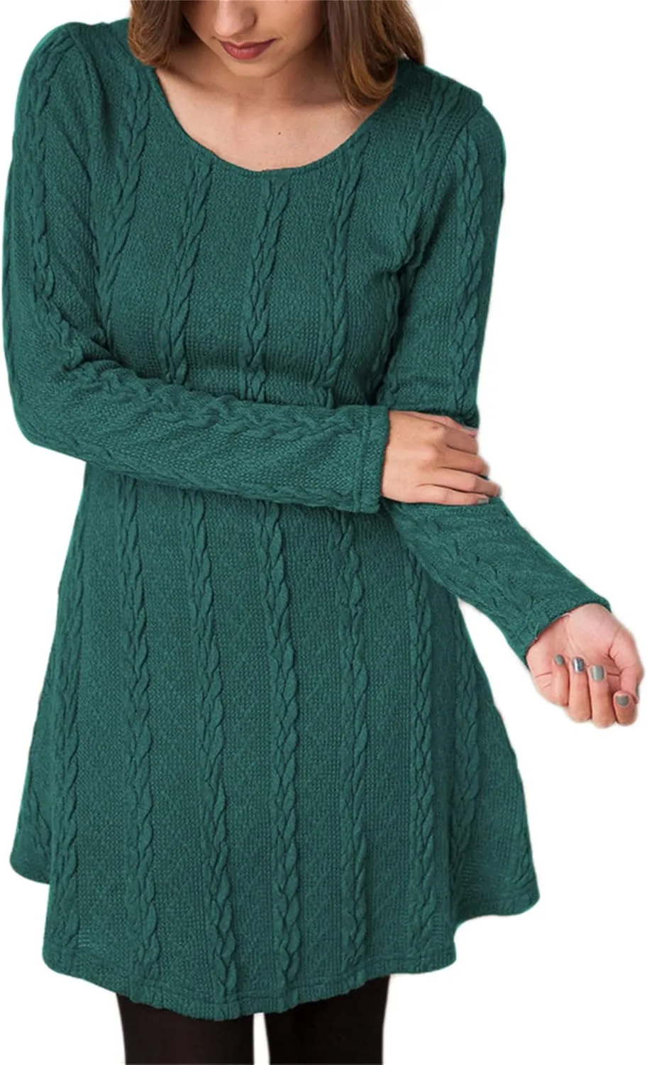 YMING Womens Cable Knit Crew Neck Sweater Dress Casual Solid Color Pullover Tops