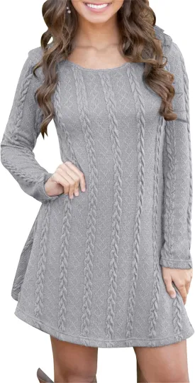 YMING Womens Cable Knit Crew Neck Sweater Dress Casual Solid Color Pullover Tops YMING Womens Cable Knit Crew Neck Sweater Dress Casual Solid Color Pullover Tops